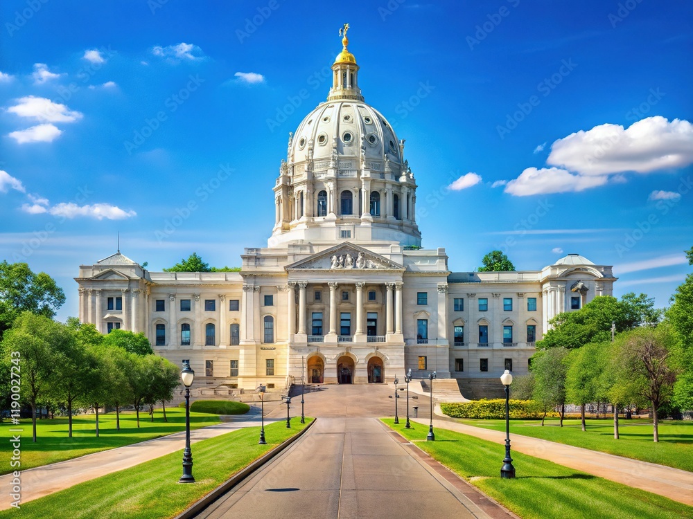 Obraz premium St. Paul Capitol Building, Summer Day, Minnesota, Clear Sky, Bright Colors, High-Resolution Image