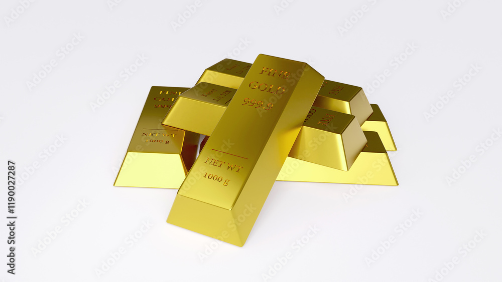 Gold bars. Concept of economy, banking, finance, investment on white background.