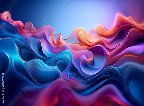 Wallpaper Mural Abstract artwork featuring vibrant, flowing forms in shades of blue, purple, and orange against a deep blue background. The image evokes a sense of movement and fluidity. Torontodigital.ca