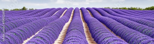 Vibrant Lavender Fields Blooming Beneath a Bright Blue Sky in Full Spring Glory photo