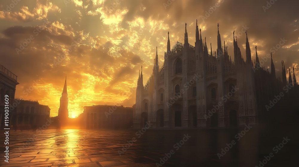 Fototapeta premium Sunrise over Gothic cathedral square