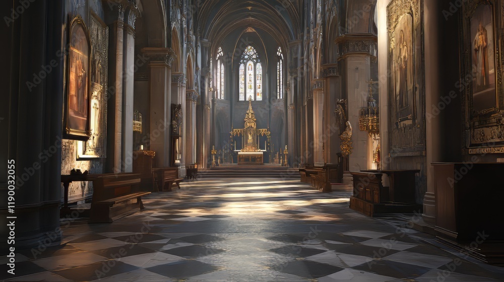 Obraz premium Serene interior of a grand cathedral