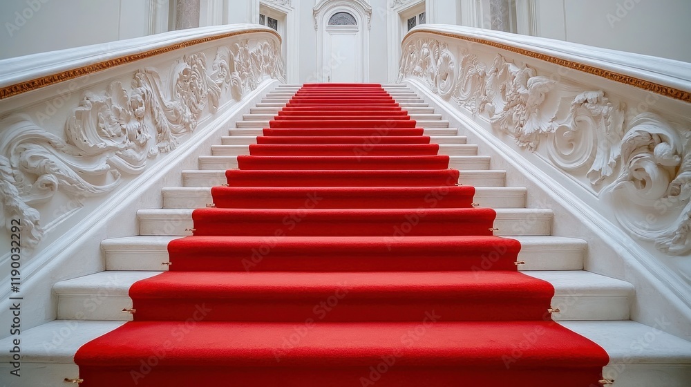 Obraz premium Red carpet grand staircase, palace interior, event