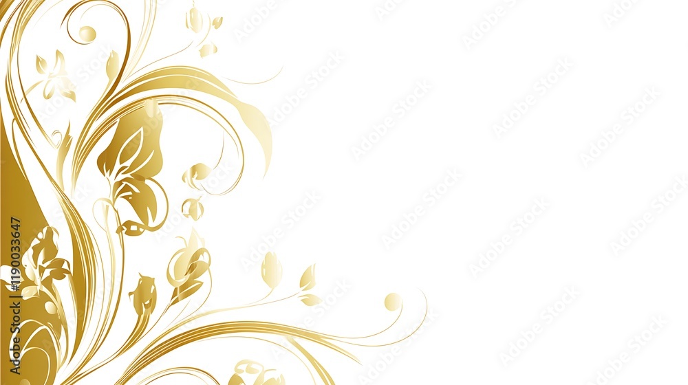 Fototapeta premium Golden Floral Design on White Background