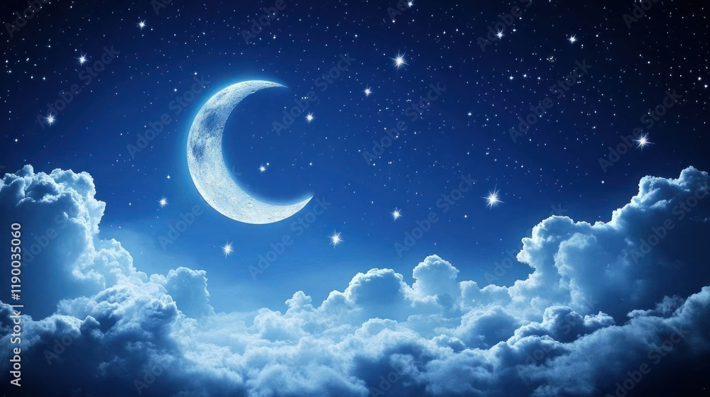 Crescent Moon Night Sky Above Cloudscape Crescent Moon Night Sky Above Cloudscape