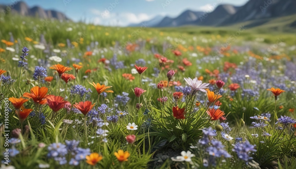 Vibrant wildflowers blooming in a serene spring meadow, outdoors, vibrant, meadow, sunny Vibrant wildflowers blooming in a serene spring meadow, outdoors, vibrant, meadow, sunny
