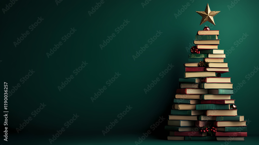 Creative book-stacked Christmas tree design Creative book-stacked Christmas tree design