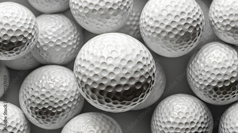 Close-Up of White Golf Balls with Textured Dimple Design Close-Up of White Golf Balls with Textured Dimple Design