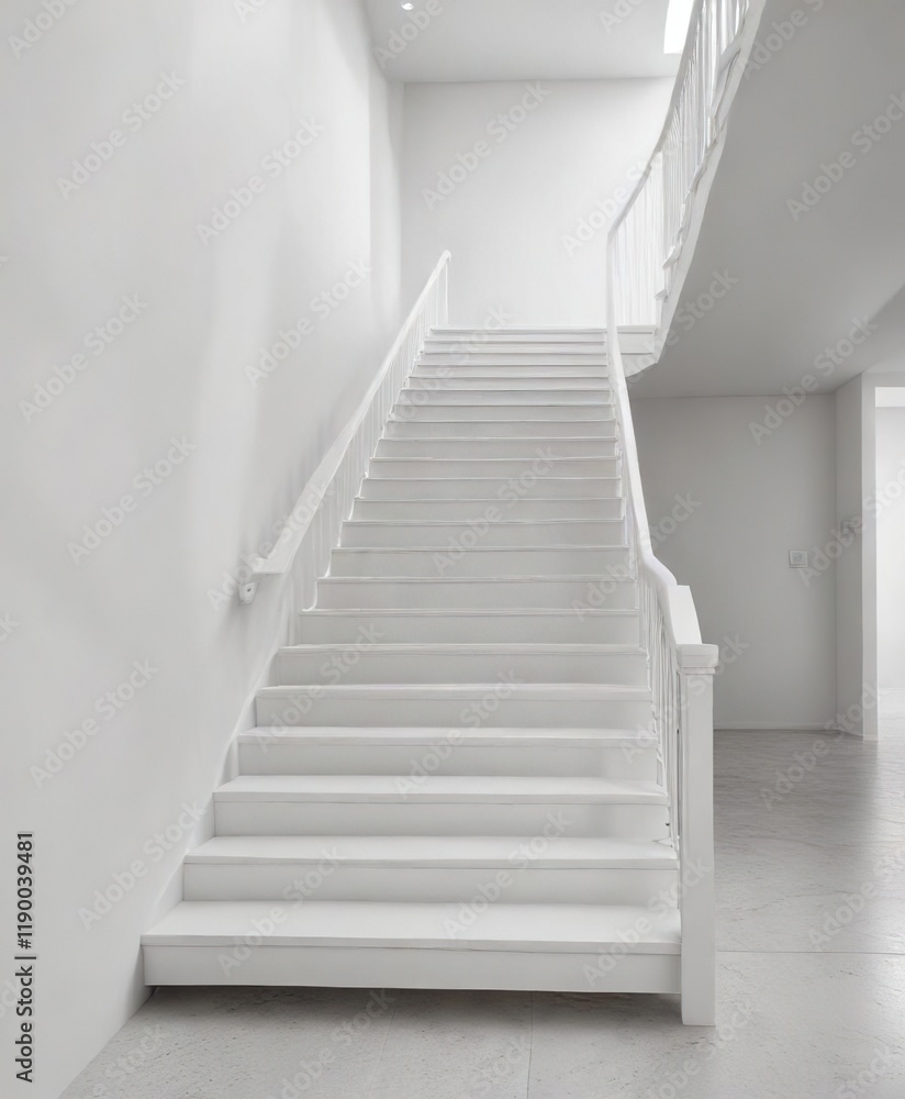 White wooden staircase with minimalist design, architecture, steps, modern White wooden staircase with minimalist design, architecture, steps, modern