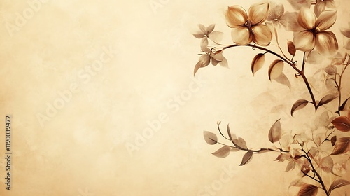 Elegant Sepia Floral Branch on Vintage Paper Background