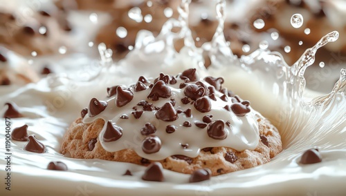 Chocolate Chip Cookie Delight: A Splash of Milk and Sweetness photo