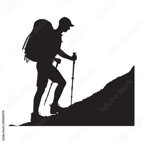 Hiking man Silhouettes. hiker with rucksacks and backpack silhouette.