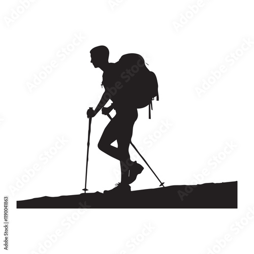 Hiking man Silhouettes. hiker with rucksacks and backpack silhouette.