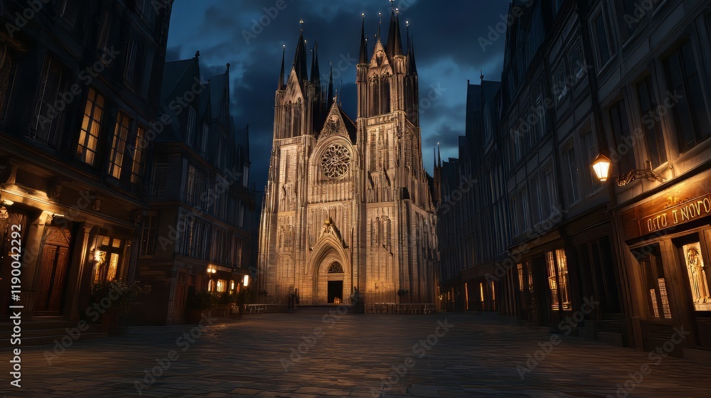 Fototapeta premium Gothic cathedral at night in city