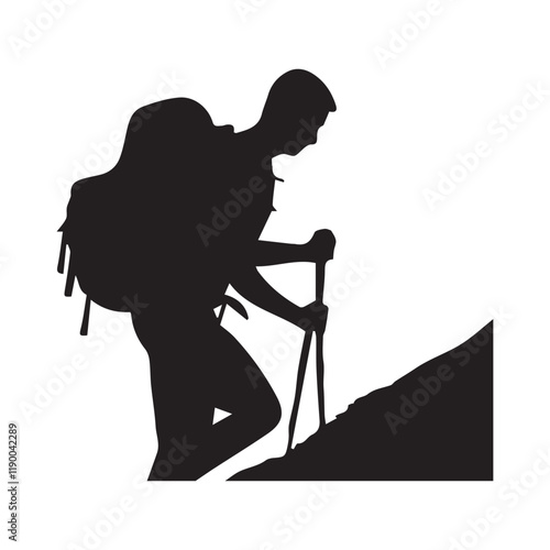 Hiking man Silhouettes. hiker with rucksacks and backpack silhouette.