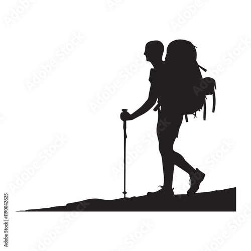 Hiking man Silhouettes. hiker with rucksacks and backpack silhouette.