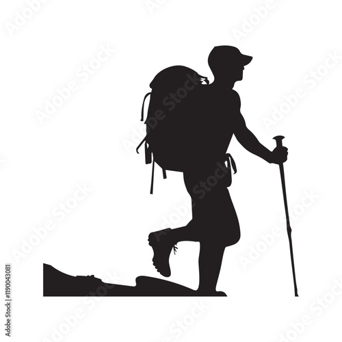 Hiking man Silhouettes. hiker with rucksacks and backpack silhouette.