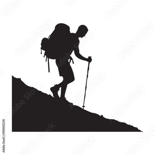 Hiking man Silhouettes. hiker with rucksacks and backpack silhouette.