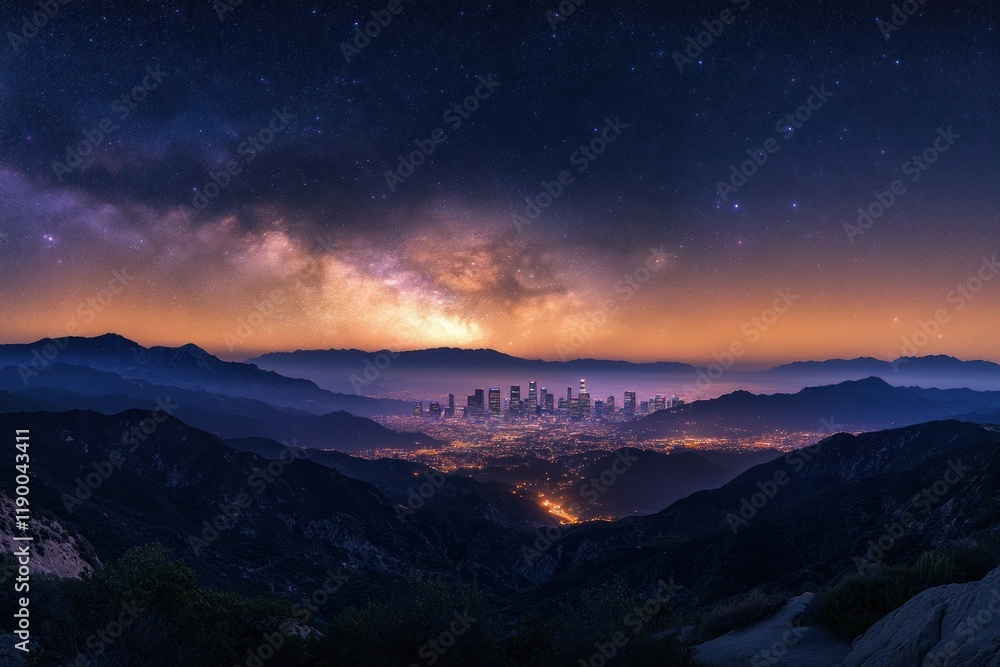 Los Angeles Nightscape: Milky Way over City Skyline Los Angeles Nightscape: Milky Way over City Skyline