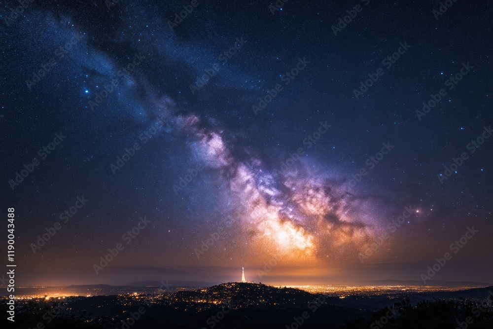Fototapeta premium Milky Way Galaxy Over City Lights