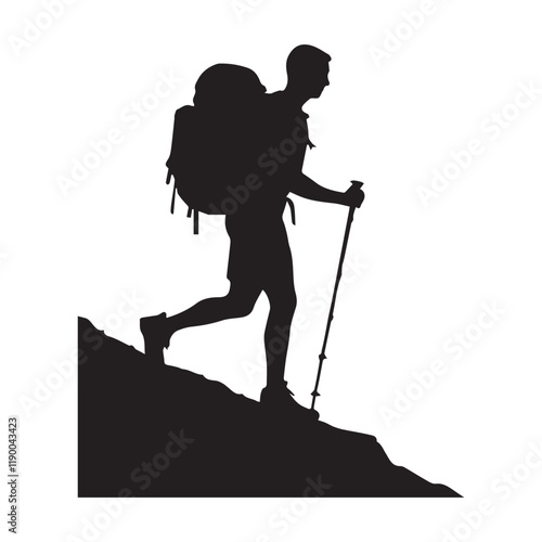 Hiking man Silhouettes. hiker with rucksacks and backpack silhouette.