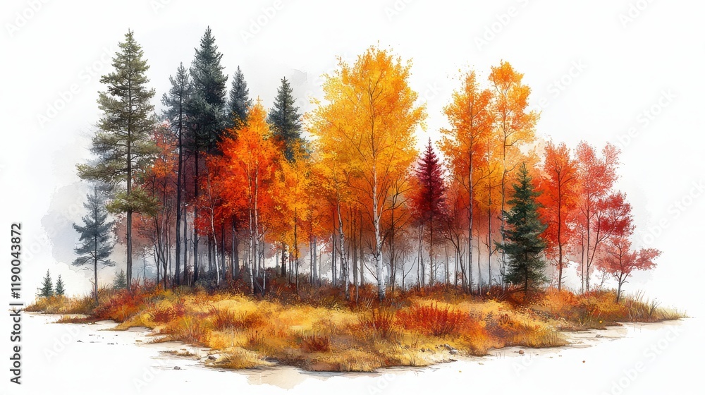 an isometric satellite image of an autumn forest glen watercolor mist and dappled sunlight styl an isometric satellite image of an autumn forest glen watercolor mist and dappled sunlight styl