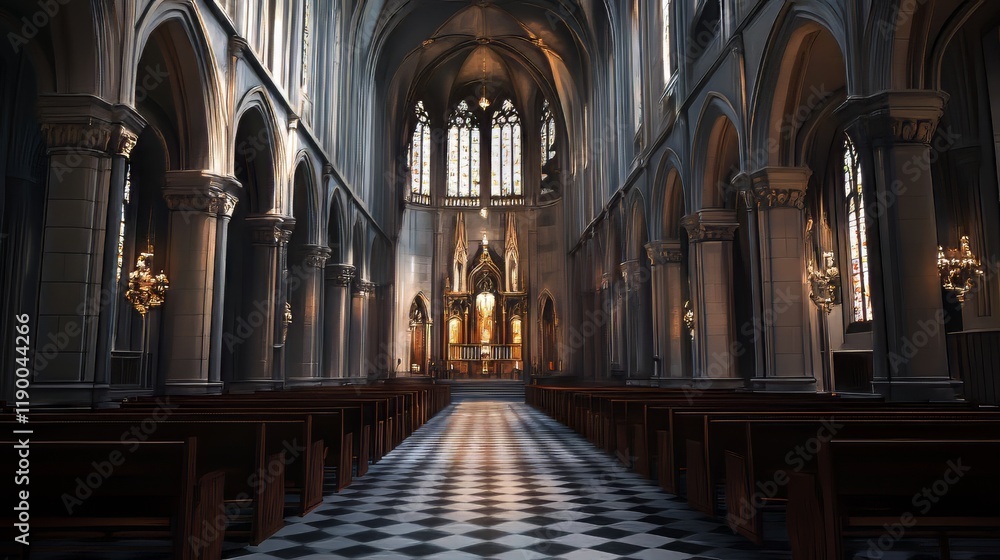 Fototapeta premium Grand church interior, serene and calm.