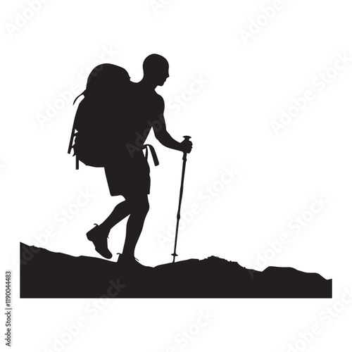 Hiking man Silhouettes. hiker with rucksacks and backpack silhouette.