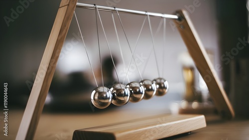 A newtons cradle in motion captured mid swing photo