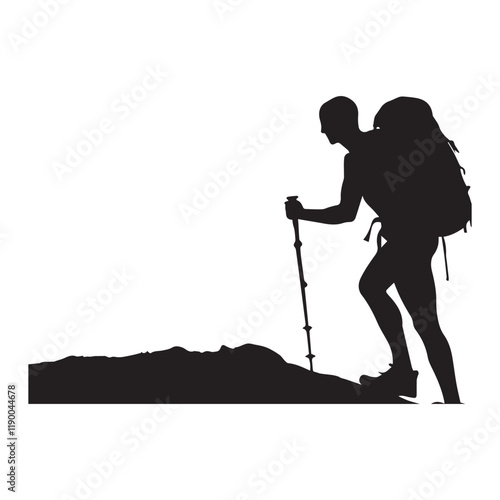 Hiking man Silhouettes. hiker with rucksacks and backpack silhouette.