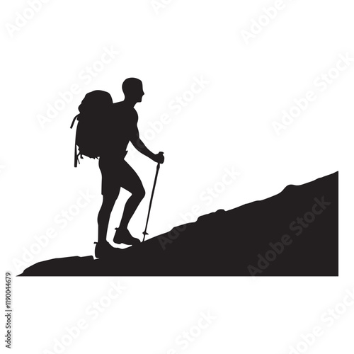 Hiking man Silhouettes. hiker with rucksacks and backpack silhouette.