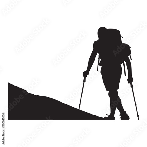 Hiking man Silhouettes. hiker with rucksacks and backpack silhouette.