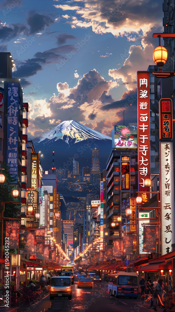 Illuminated Skyline: An Enchanting Blend of Modern and Traditional City Life in Japan