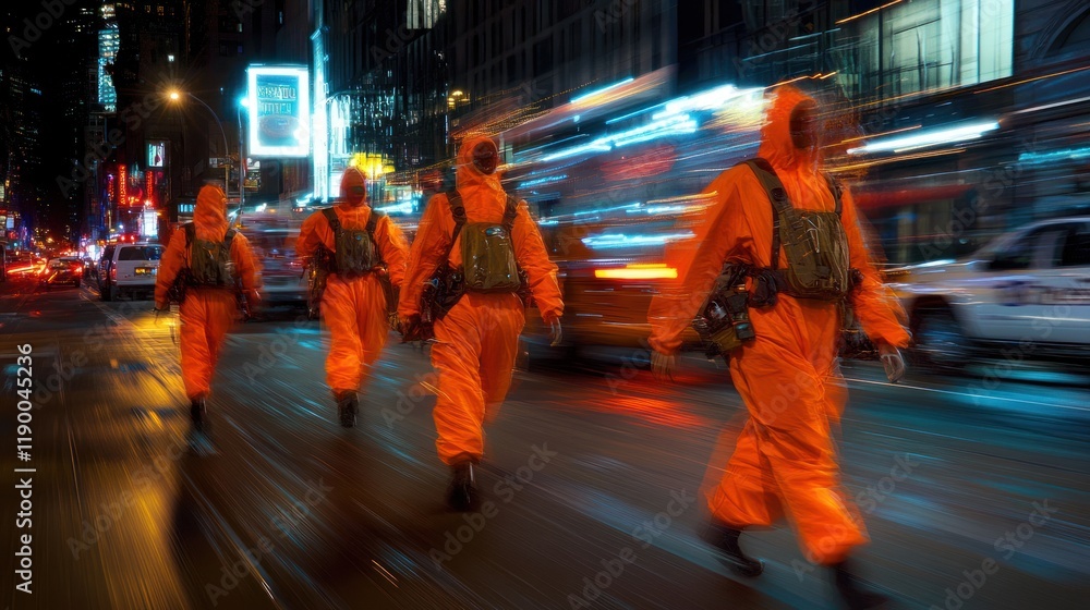 Obraz premium Night City Hazmat Team: Urban Emergency Response