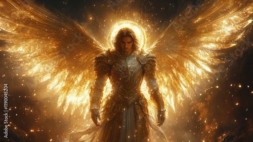 archangel michael divine protector adorned in armor and wings with a radiant halo digital painting