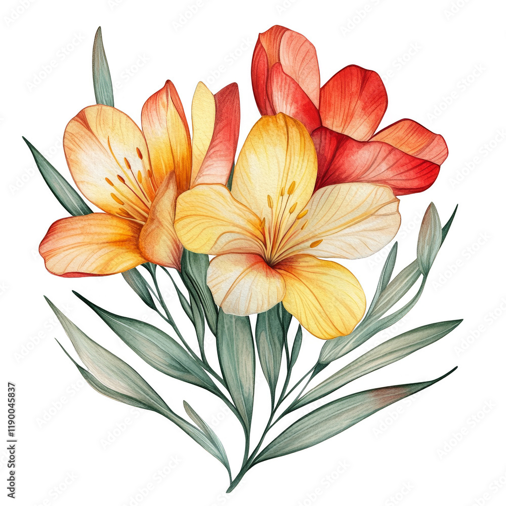 Fototapeta premium Vibrant floral arrangement botanical art watercolor painting bright colors nature inspired decorative design