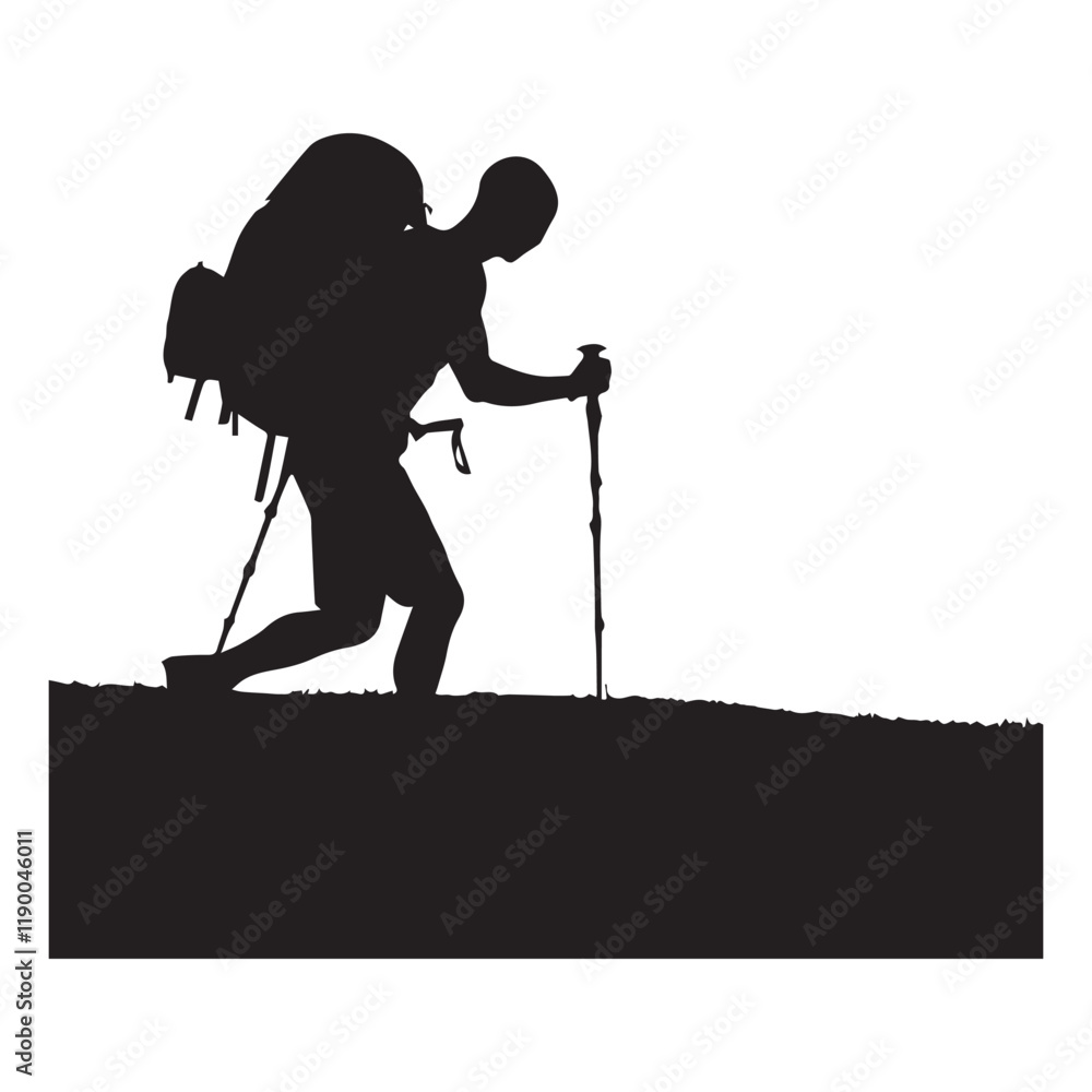 Fototapeta premium Hiking man Silhouettes. hiker with rucksacks and backpack silhouette.