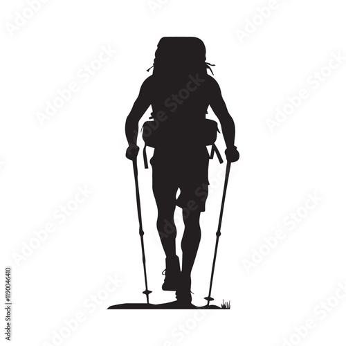 Hiking man Silhouettes. hiker with rucksacks and backpack silhouette.