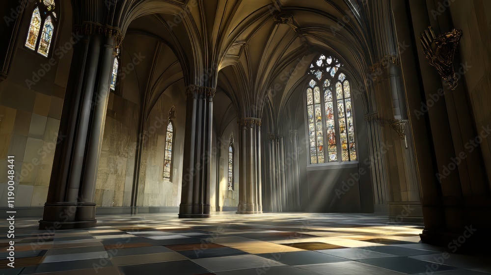 Fototapeta premium Sunlit Gothic cathedral interior