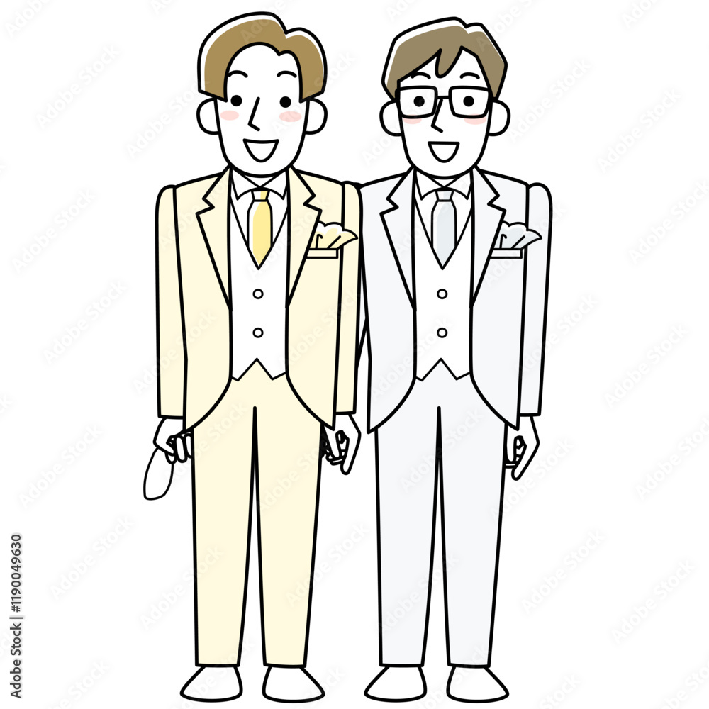 笑顔で結婚式を挙げる男性同士のカップル 笑顔で結婚式を挙げる男性同士のカップル