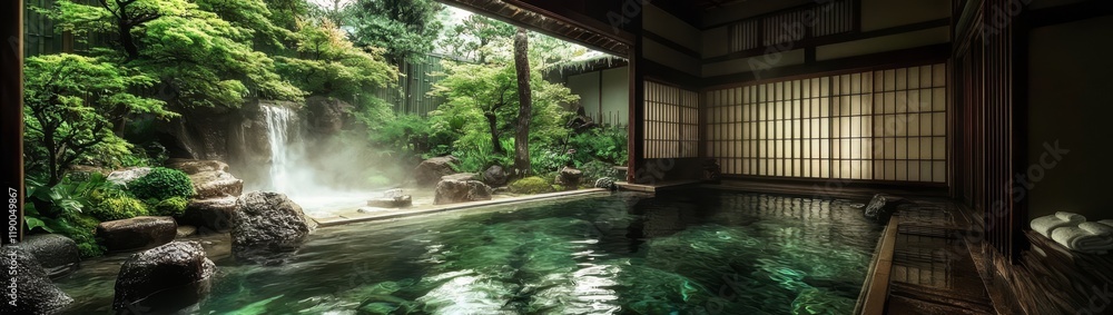 Naklejka premium Enjoy a rejuvenating soak in a picturesque natural setting.