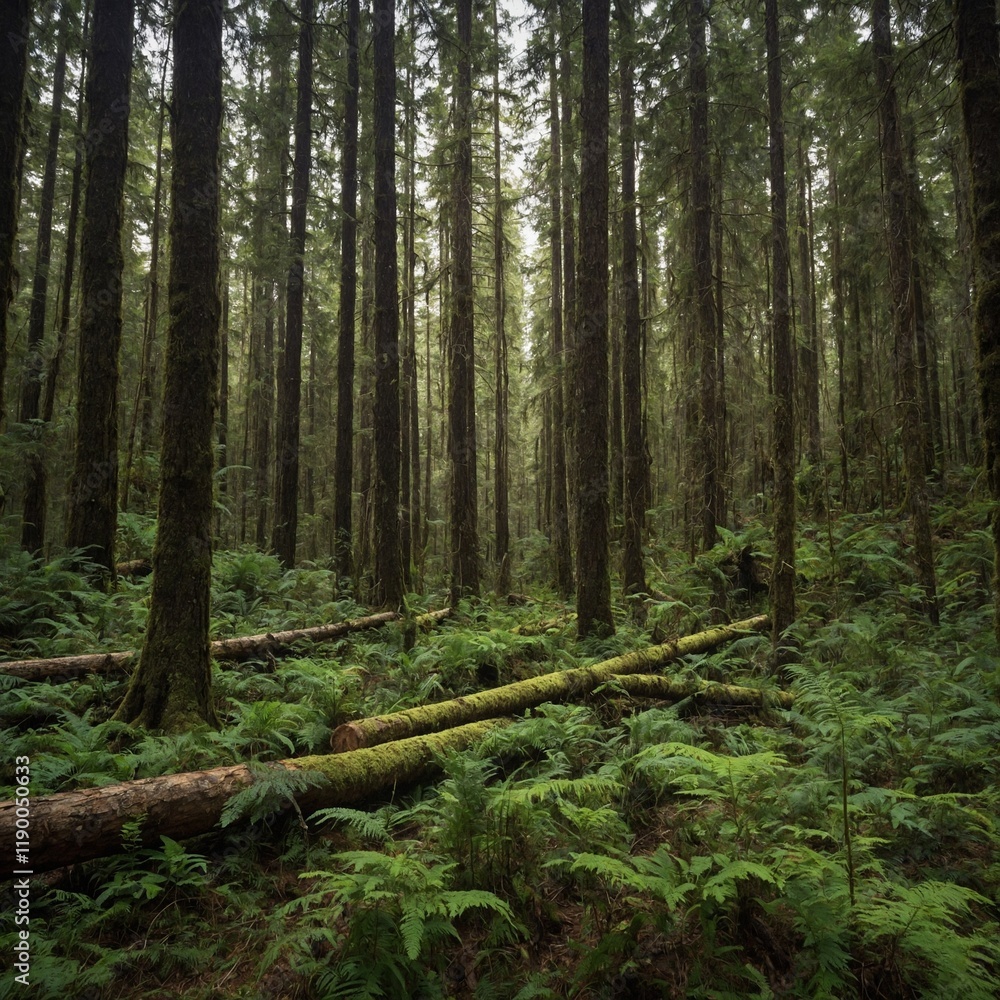 A sustainably managed forest certified by a recognized Forestry Stewardship Council (FSC), where selective logging practices are employed to preserve biodiversity, protect endangered species, and main A sustainably managed forest certified by a recognized Forestry Stewardship Council (FSC), where selective logging practices are employed to preserve biodiversity, protect endangered species, and main