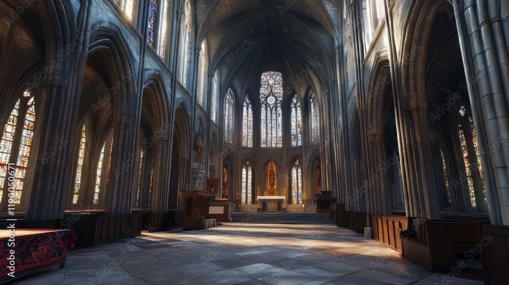 Fototapeta premium Sunlit Gothic Cathedral Interior