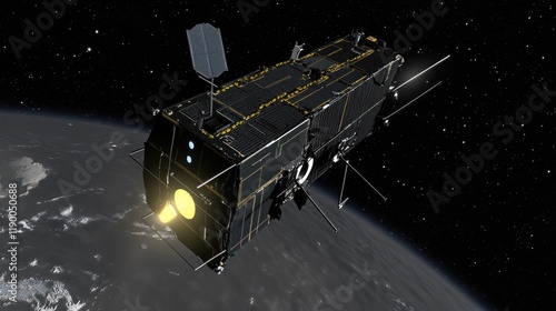 Wallpaper Mural Satellite launching futuristic data streams to Earth.  Torontodigital.ca