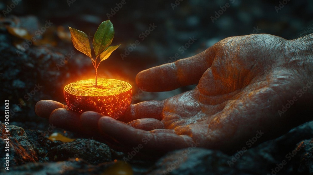 Glowing Seedling in Hand: A Symbol of Hope and New Beginnings Glowing Seedling in Hand: A Symbol of Hope and New Beginnings