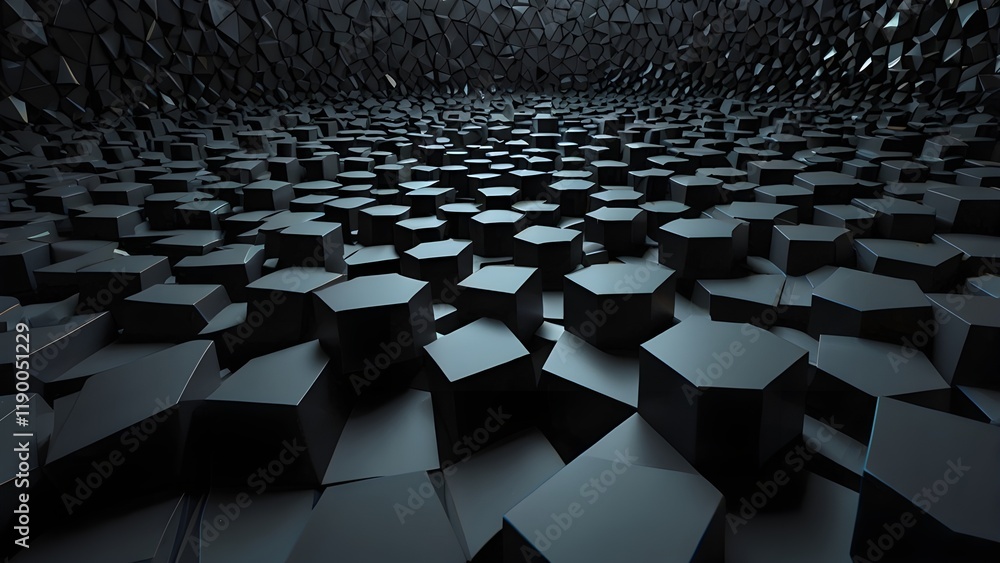 Polygonal black surface in studio abstract 3D render Generative AI Polygonal black surface in studio abstract 3D render Generative AI