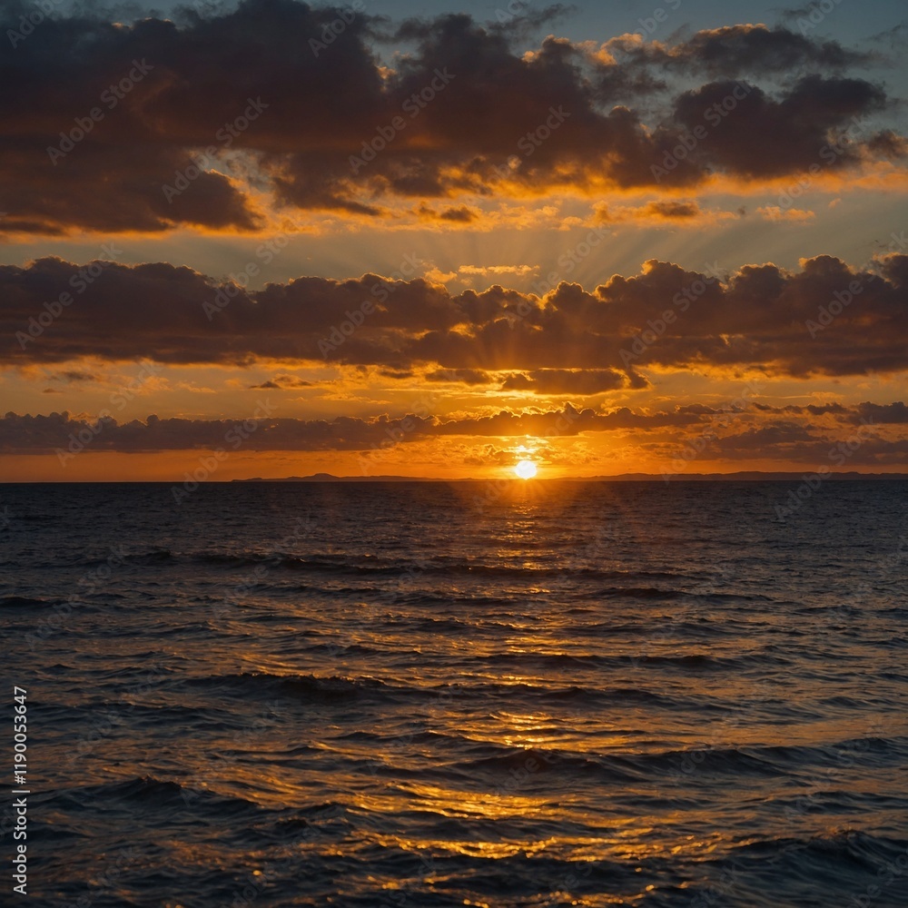 Fototapeta premium A time-lapse effect sunset, showing multiple layers of the sun as it sinks below the horizon.