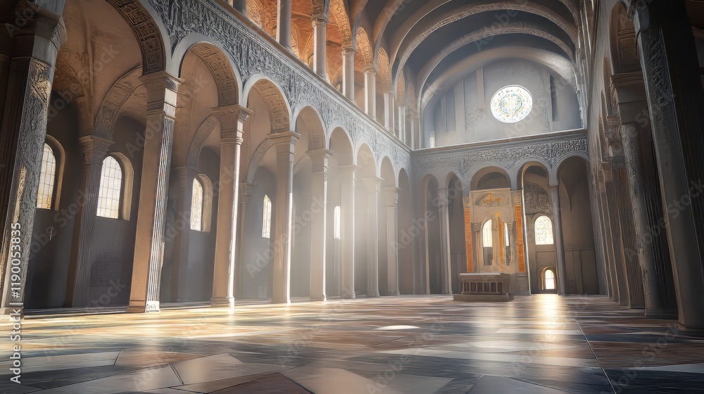 Fototapeta premium Sunlit interior of grand cathedral