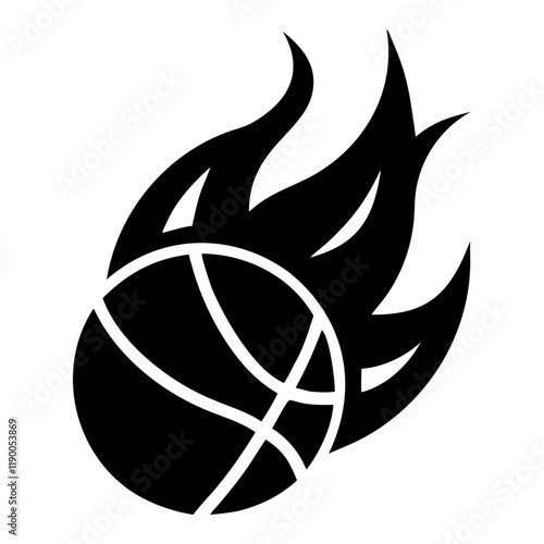 Dynamic Vector Illustration of Fiery Basketball with Flames, Intense Sports Action and Energy