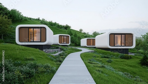 renewable energy concept. renewable energy concept. A futuristic eco-resort powered by geothermal energy and supported by solar installations, symbolizing sustainable integration photo